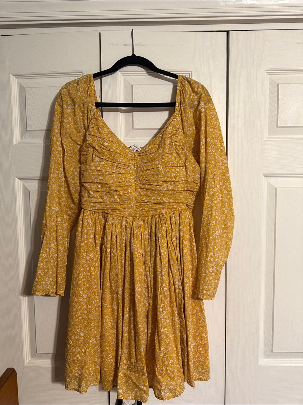 American Eagle Outfitters Mustard Yellow Floral Long Sleeve Mini Dress
